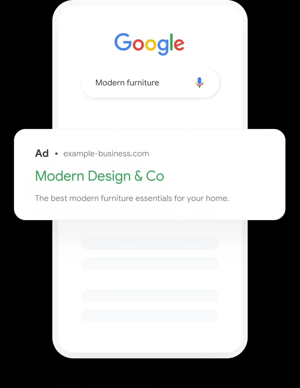 Google Search ad for a furniture business